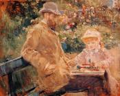 贝尔特摩里索特 - Eugene Manet and His Daughter at Bougival